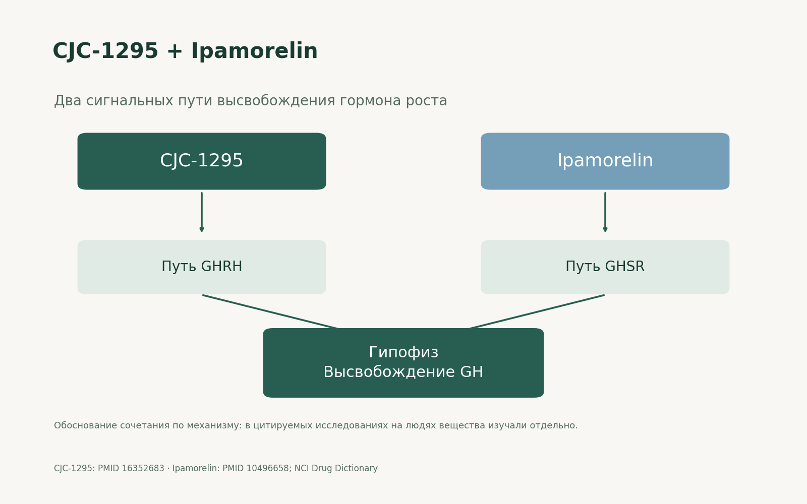 CJC-1295 + Ipamorelin. Два сигнальных пути высвобождения гормона роста. Путь GHRH; Путь GHSR; Гипофиз Высвобождение GH.